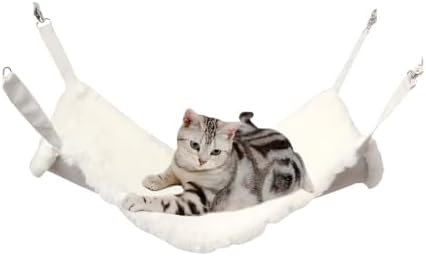 Andiker Cat Hammock, Reversible Cat Cage Hammock with Metal Hooks for Cats for Sleeping and Playing, 14.56 * 11.81 Inches Double-Sided Hanging Kitten Bed to Hang in Cages or Under Chairs (Small)