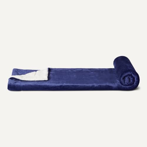 Amazon Basics Reversible Sherpa Throw Blanket, Warm for Bed and Couch, 50"x60", Navy