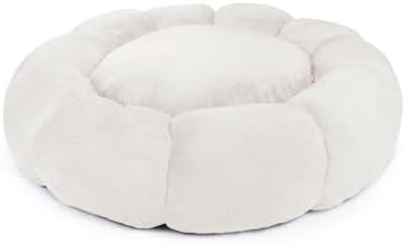 Sherry Kline Pets “Daisy Round” Donut Shape Calming Bed for Dogs and Cats, from Soft Faux Fur, Available in 4 Sizes, Machine Washable