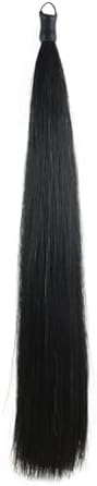 33.5 IN Long 1 LB Horse Tail Extension with Braided Horsehair Loop & Blunt Cut Bottom (Natural Black)