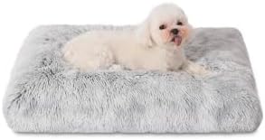 Bedfolks Waterproof Crate Bed, Plush Dog & Cat Bed with Removable Washable Cover, Faux Fur Kennel Pad, 21"x13", Grey