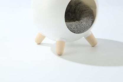 TUTU&LELE Hamster Hideout Space Elf Nest, Tiny House Bed with Round Plush Pad for Hamsters, Mice, Gerbils to Sleep & Play (White)