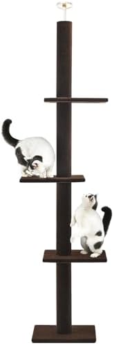 Cat Craft Cat Tree Floor to Ceiling 95-108" Tall Cat Tree Carpet Cat Tower Kitten Tree Sisal Scratching Post and Mat Cat Pole for Indoor Cats, Dark Brown, 4-Tier