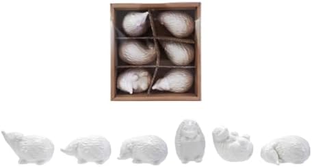 The Bridge Collection Miniature Hedgehog Figurine Set - Adorable Set of 6 White Stoneware Hedgehogs - Decorative Woodland Accents Perfect for Nature Inspired and Cozy Cottage Decor