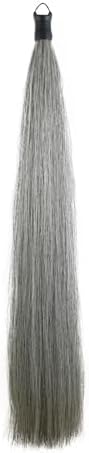 33.5 IN Long 1 LB Horse Tail Extension with Braided Horsehair Loop & Blunt Cut Bottom (Medium Gray)