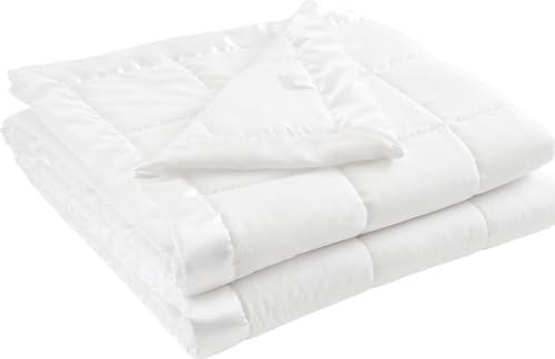 Madison Park Down Alternative Twin Size Blanket for Bed, Satin Trim, White