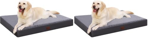 Waterproof Dog Bed Medium Size Dog Orthopedic Dog Beds for Crate with Removable Washable Cover Egg-Crate Foam Pet Pad Mat with Anti-Slip Bottom, 35x22 Inch, Grey (Pack of 2)