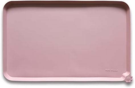 Hoki Found L Silicone Non Slip Pet Food Mats - Placemat for Dog Cat - Waterproof Dog Cat Food Mats - Carpet Friendly - Neutral Pink