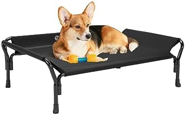Veehoo Cooling Elevated Dog Bed, Raised Dog Cot with Guardrail & Headrest