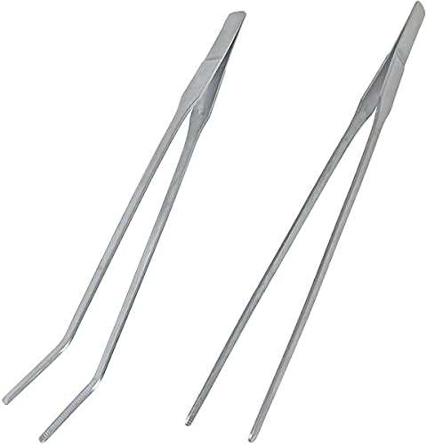 2 Pcs Feeding Tongs, Aquarium Tweezers Straight and Curved Tweezers Set