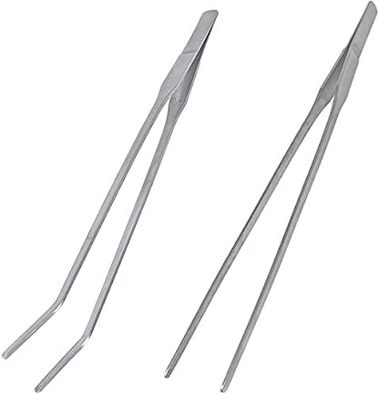 2 Pcs Feeding Tongs, Aquarium Tweezers Straight and Curved Tweezers Set