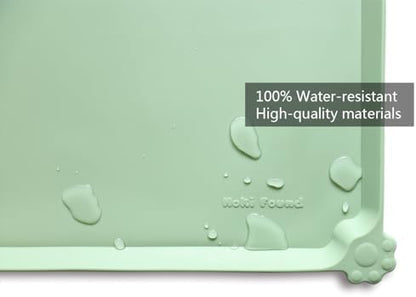 Hoki Found XX-Large Silicone Pet Food Mats Tray - Non Slip Pet Bowl Mats Placemat - Dog Cat Feeding Mat - Waterproof Dog Cat Food Mats -Pet Water Mats for Carpet - Jade