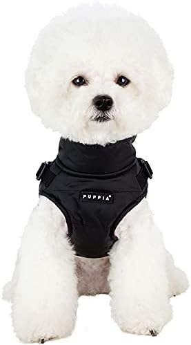 Puppia Mountaineer Winter Dog Coat with integrated harness No Pull Cold Weather Waterproof Warm Fleece Back Zipper for Small & Medium Dog, BLACK, X-Large