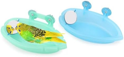 Wontee Bird Bath with Mirror for Small Birds Budgie Parakeet Cage, 2 Pcs