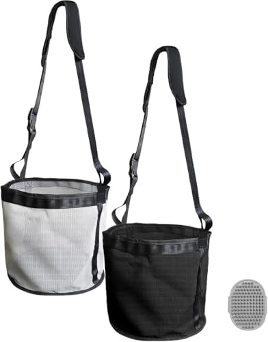 Horse Feed Bag, 2 Pack Heavy Duty Nylon Muzzle Grain Feed Bag with Adjustable Elastic Strap, Mesh Feed Bags with Durable Waterproof Bottom Muzzle Comfort Neck Pad for Horse