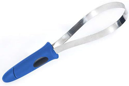 BOTH WINNERS Dual-Sided Shedding Blade with Stainless Steel Blade De-Shedding Tool for All Dog Coat Types- Soft Touch Grip (BLUE)