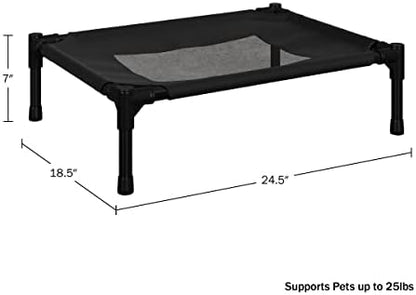 Elevated Dog Bed - 24.5x18.5-Inch Portable Pet Bed with Non-Slip Feet - Indoor/Outdoor Dog Cot or Puppy Bed for Pets up to 25lbs by PETMAKER (Black)