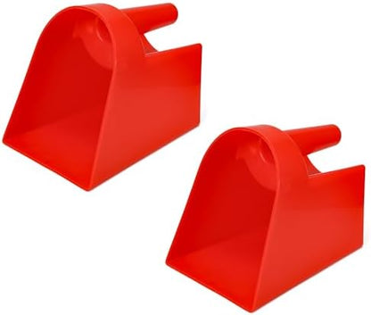3 Quart Enclosed Feed Scoop Livestock – 2 Pack Stackable Pet Food Red Scoops, Durable Super Heavy-Duty Plastic Grain Scooper for Dog, Cat Litter, Flour, Rice, Chicken, Garden Soil, Barn, Ranchers Farm