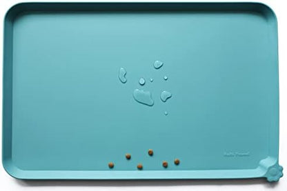 Hoki Found X-Large Silicone Non Slip Pet Feeding Mats - Waterproof Dog Cat Food Mats - Glacier