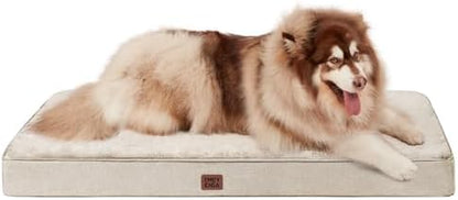 EHEYCIGA XXL Washable Dog Crate Bed with Memory Foam, 47x29Inch, Beige