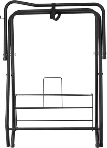2 Pack Folding Saddle Rack Heavy Duty Freestanding Horse Saddle Stand Detachable Saddle Rack Stand with Bottom Storage for English & Western Saddles