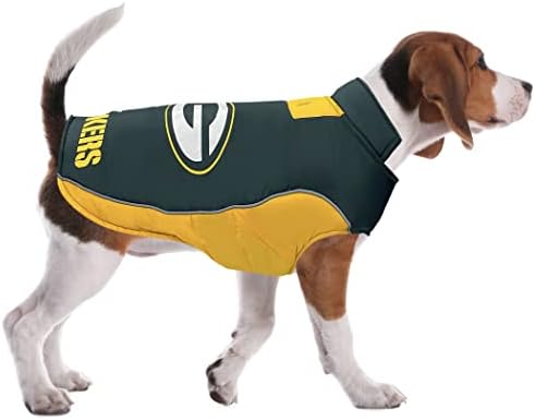 NFL Green Bay Packers Puffer Vest for Dogs & Cats, Size Medium. Warm, Cozy, and Waterproof Dog Coat, for Small and Large Dogs/Cats. Best NFL Licensed PET Warming Sports Jacket