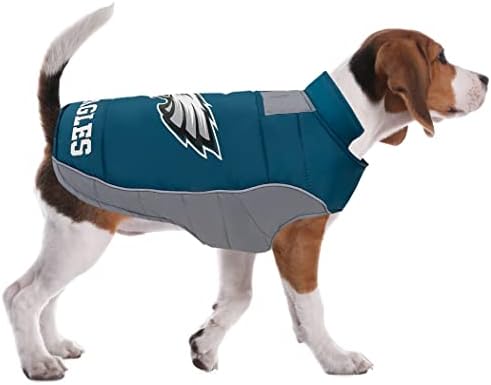 NFL Philadelphia Eagels Puffer Vest for Dogs & Cats, Size Small. Warm, Cozy, and Waterproof Dog Coat, for Small and Large Dogs/Cats. Best NFL Licensed PET Warming Sports Jacket