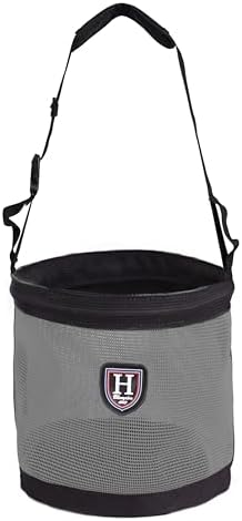 Harrison Howard Horse Muzzle Feed Bag Nylon Mesh Grain Feed Bag with Padded Neck Strap Adjustable Belt Dark Gray Large