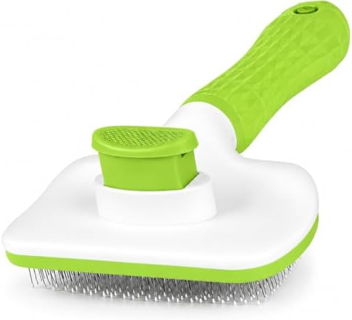 Versatile Pet Grooming Brush and Deshedding Tool - Gently Removes Loose Undercoat for Cats and Dogs, Suitable for Pet Massage (Green Light)