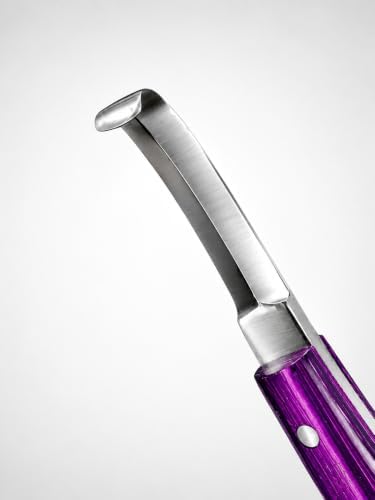 Right-Hand Double Edge Farrier Hoof Knife, J2 420 Magnetic Stainless Steel Blade, Ergonomic Purple Handle, Horse Hoof Trimming Tool for Sole & Frog Paring