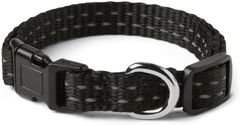Amazon Basics Reflective Polyester Dog Collar, Adjustable Length 11.2"-16.9", 0.9" W, Quick-Release Buckle for Easy On/Off, Small, Black