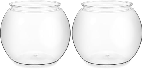 Plastic Clear Fish Bowl, Round Goldfish Betta Fish Tank, Desktop Bubble Bowl Plant Vase Pot for Fish Aquarium, Home Wedding Holiday Party Decor (1 Gallon, 8.6"x6.3") (Pack of 2)