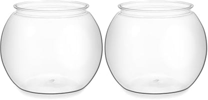 Plastic Clear Fish Bowl, Round Goldfish Betta Fish Tank, Desktop Bubble Bowl Plant Vase Pot for Fish Aquarium, Home Wedding Holiday Party Decor (1 Gallon, 8.6"x6.3") (Pack of 2)