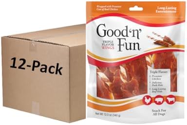Good ‘n’ Fun Triple Flavor Wings Chews for All Dogs, 12 Ounces, Treat Your Dog to Long-Lasting Chews Made with Chicken, Pork Hide and Beef Hide
