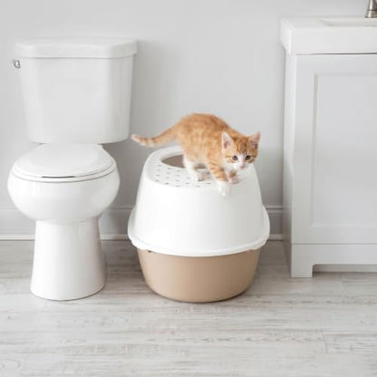 IRIS USA XX-Large Top Entry Cat Litter Box, Dog Proof, Beige/White