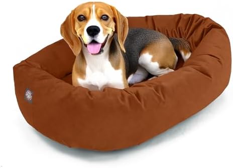 Majestic Pet 32 Inch Suede Calming Dog Bed Washable – Cozy Soft Round Dog Bed with Spine Support for Dogs to Rest Their Head - Fluffy Donut Dog Bed 32x23x7 (Inch) - Round Pet Bed Medium – Rust (2025)