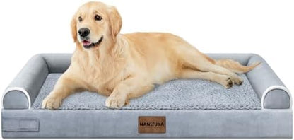 NANUYA Orthopedic Dog Bed for Large Dogs, 36 x 27 Inch, Light Grey