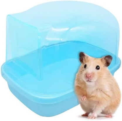 Hamiledyi Hamster Bathtub Dwarf Hamster Bathroom Sand Bath Container Chinchilla Sauna Room Plastic Sand Bath Box House for Gerbils Hedgehog Mice or Other Small Pets Animals(Blue,Large Size)