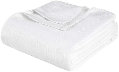 Superior Metro All-Season Cotton Blanket, Woven Blanket for Couch, Bed, Bedding, Farmhouse, Home Essentials, Cute and Cozy Bohemian Blankets, Herringbone Weave, King, White