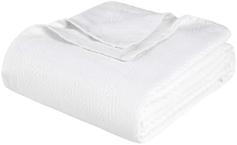 Superior Metro All-Season Cotton Blanket, Woven Blanket for Couch, Bed, Bedding, Farmhouse, Home Essentials, Cute and Cozy Bohemian Blankets, Herringbone Weave, King, White