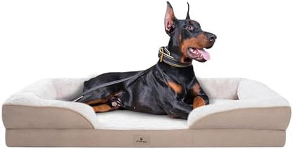 XXL Orthopedic Dog Beds Large Sized Dog - Washable Large Dog Cat Bed Waterproof, Comfort Dogs Couch Sofa with Washable Removable Cover, Pet Bed with Nonskid Bottom, 53'', Beige
