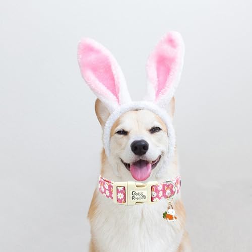 Easter Dog Collar-Cute Rabbit Adjustable Pet Collar Soft Pink Holiday Puppy Collar Comfortable Cotton Necklace Gift for Medium Dogs
