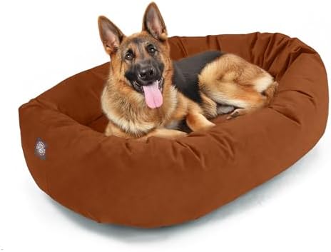 Majestic Pet 52 Inch Suede Calming Dog Bed Washable – Cozy Soft Round Dog Bed w/Spine Support for Dogs to Rest Head - Fluffy Donut Dog Bed 52x35x11 (Inch) - Round Pet Bed X- Large – Rust (2025)