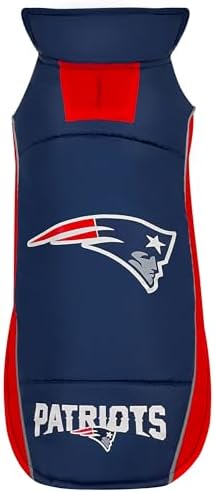 NFL New England Patriots Puffer Vest for Dogs & Cats, Size Medium. Warm, Cozy, and Waterproof Dog Coat, for Small and Large Dogs/Cats. Best NFL Licensed PET Warming Sports Jacket