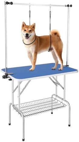 VEVOR Pet Grooming Table, 36 x 24 Inch with 2 Height Adjustable Arms, 330LBS Static Weight Capacity, Foldable Dog Groom Station with No-Sit Haunch Holder with Grooming Loop, for Medium and Small Dogs