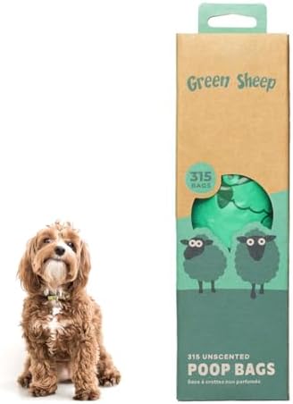 Green Sheep Poop Bags for Dogs & Cats, 315 Unscented Dog Poop Bags Rolls, Doggie Bags for Waste, Litter & Poo, Durable Doggy Poop Bags for Cleanup