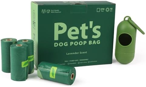 Generic Dog Poop Bags Rolls: Biodegradable with Lavender Scent, 270 Count, Includes Dispenser, Leak-Proof, for Small and Large Dogs, Forest green
