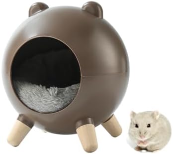TUTU&LELE Hamster Hideout Space Elf Nest, Tiny House Bed with Round Plush Pad for Hamsters, Mice, Gerbils to Sleep & Play (Brown)