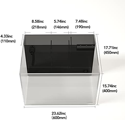 LANDEN EzFlux 60 Rimless 26 Gallon Rear Filtration Tank, Pump Included