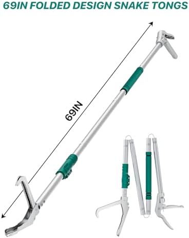 69" Snake Grabber Tool – Heavy Duty Locking Reptile Tongs for Rattlesnakes, Long Reach Folding Snake Catcher for Outdoor, Garden, and Emergency Use